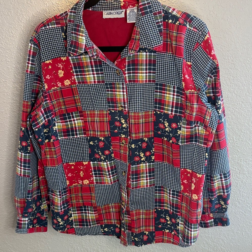 Vintage Cabin Creek Red Patchwork plaid Shirt/ Size Petite Large
